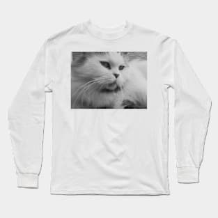 Cute fluffy cat - Black and white photograph Long Sleeve T-Shirt